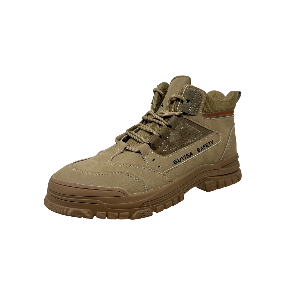 GUYISA Safety Tan Work Hiking Boots Mid Top Steel Toe GB21148-2020 Men's Sz 44